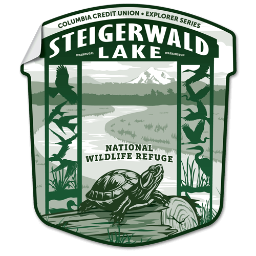 Sample of Explorer Series Sticker Number 1 - Steigerwald Lake. Washougal, Washington